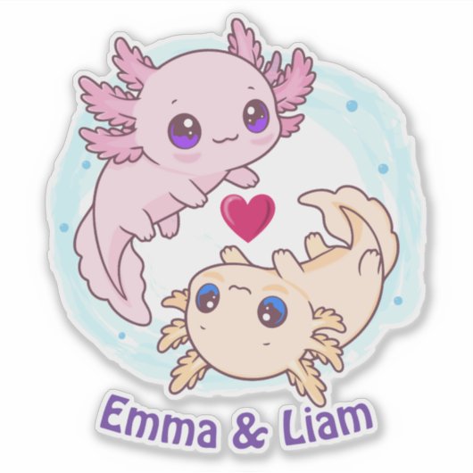 Personalized Axolotl Couple Valentine Sticker シール (正面)