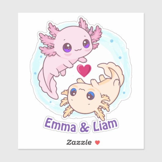 Personalized Axolotl Couple Valentine Sticker シール (シート)