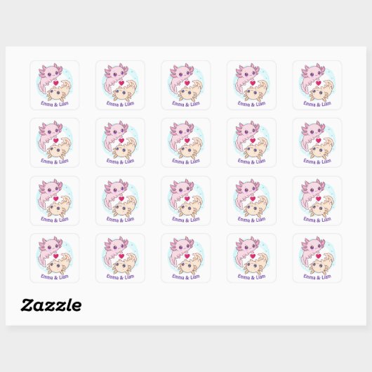 Personalized Axolotl Couple Valentine Sticker スクエアシール (シート)