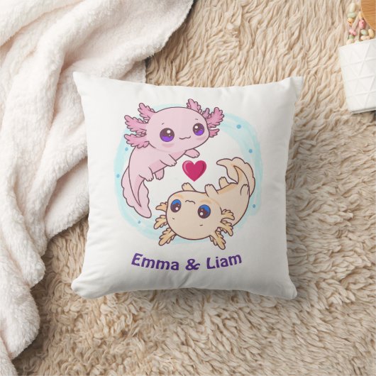 Personalized Axolotl Couple Valentine Throw Pillow クッション (ブランケット)