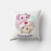 Personalized Axolotl Couple Valentine Throw Pillow クッション (裏面)
