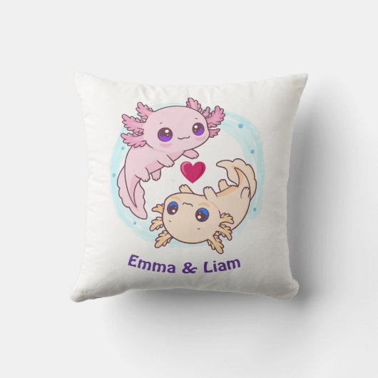 Personalized Axolotl Couple Valentine Throw Pillow クッション (裏面)