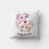 Personalized Axolotl Couple Valentine Throw Pillow クッション (正面)