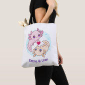 Personalized Axolotl Couple Valentine Tote Bag トートバッグ (クローズアップ)