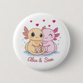 Personalized Axolotl Valentine Button with Names 缶バッジ (正面)