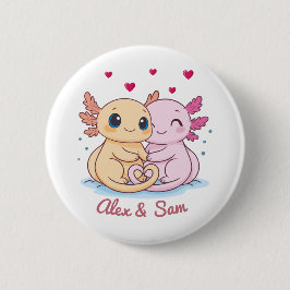 Personalized Axolotl Valentine Button with Names 缶バッジ
