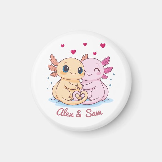 Personalized Axolotl Valentine Magnet with Names マグネット (正面)