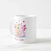 Personalized Axolotl Valentine Mug with Names コーヒーマグカップ (正面左)