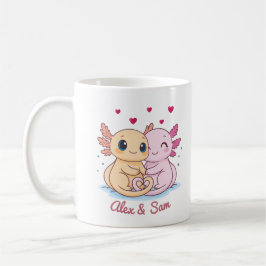 Personalized Axolotl Valentine Mug with Names コーヒーマグカップ