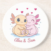 Personalized Axolotl Valentine Sandstone Coaster コースター (正面)