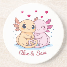 Personalized Axolotl Valentine Sandstone Coaster コースター