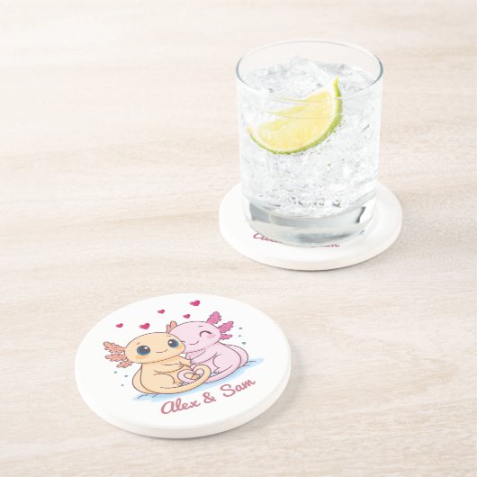 Personalized Axolotl Valentine Sandstone Coaster コースター (側面)