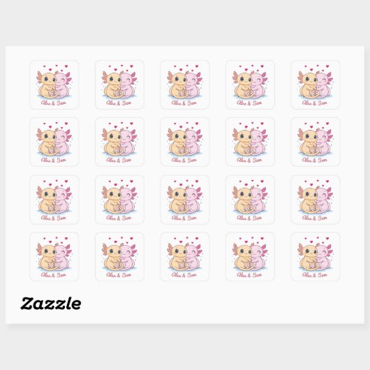 Personalized Axolotl Valentine Sticker スクエアシール (シート)