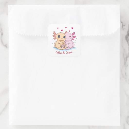 Personalized Axolotl Valentine Sticker スクエアシール (バッグ)