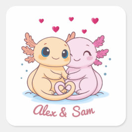 Personalized Axolotl Valentine Sticker スクエアシール