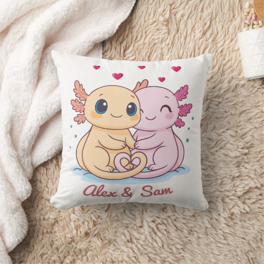 Personalized Axolotl Valentine Throw Pillow クッション (ブランケット)