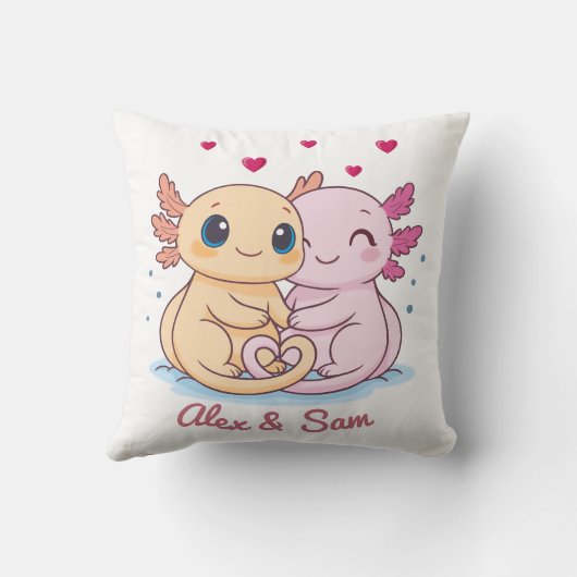 Personalized Axolotl Valentine Throw Pillow クッション (裏面)