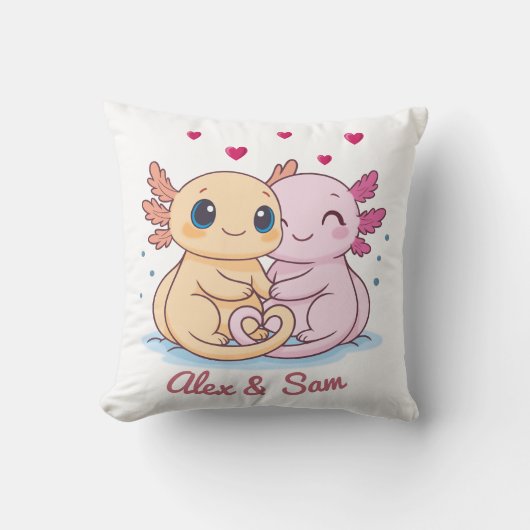 Personalized Axolotl Valentine Throw Pillow クッション (正面)