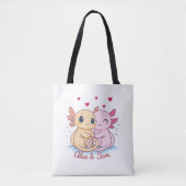 Personalized Axolotl Valentine Tote Bag with Names トートバッグ (正面)