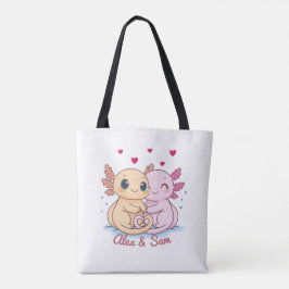 Personalized Axolotl Valentine Tote Bag with Names トートバッグ