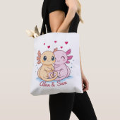 Personalized Axolotl Valentine Tote Bag with Names トートバッグ (クローズアップ)