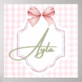 Personalized Ayla Baby Girl Nursery Bow&Gingham  ポスター (正面)