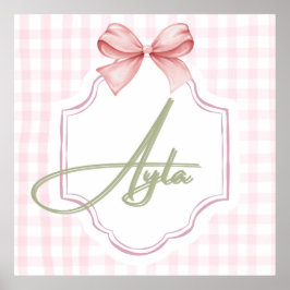 Personalized Ayla Baby Girl Nursery Bow&Gingham  ポスター