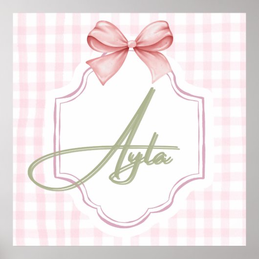 Personalized Ayla Baby Girl Nursery Bow&Gingham  ポスター (正面)