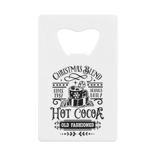 Personalized B&W Christmas Blend Holiday Design クレジットカード栓抜き (正面)