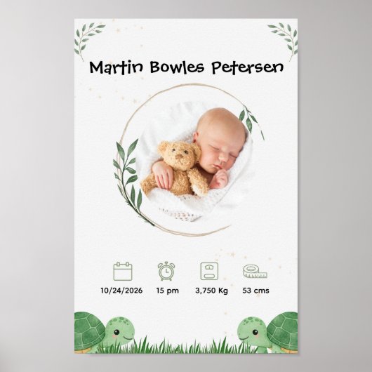 Personalized Baby Birth Announcement  ポスター (正面)