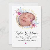 Personalized baby birth card - Welcome baby girl  招待状 (正面)