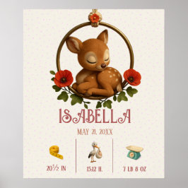Personalized Baby Birth Poster – Woodland Fawn ポスター