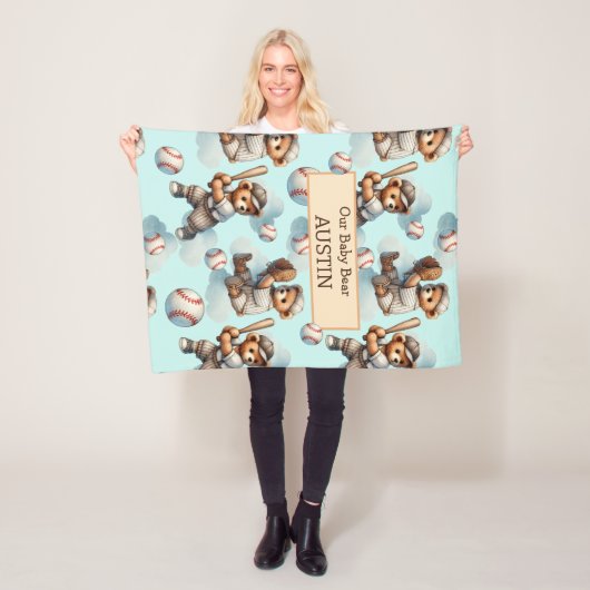 Personalized Baby Blanket – Watercolor Teddy Bears フリースブランケット (インサイチュ)