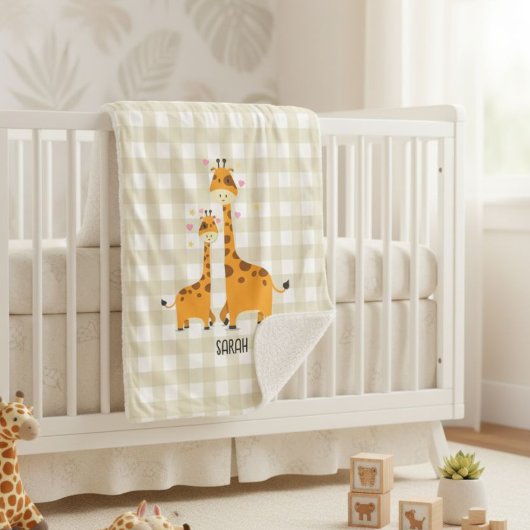 Personalized Baby Blanket with Giraffes in Neutral シェルパブランケット
