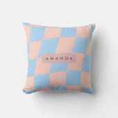 Personalized Baby Blue and Peach Wavy Checkered クッション (正面)