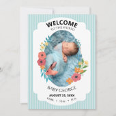 personalized baby blue floral Birth announcements (正面)