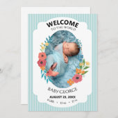 personalized baby blue floral Birth announcements (正面/裏面)