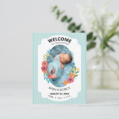 personalized baby blue floral Birth announcements ポストカード (スタンド正面)