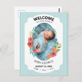 personalized baby blue floral Birth announcements ポストカード (正面/裏面)