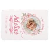 personalized baby blue floral Birth announcements マグネット (横)