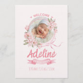 personalized baby blue floral Birth announcements 招待状 (正面)