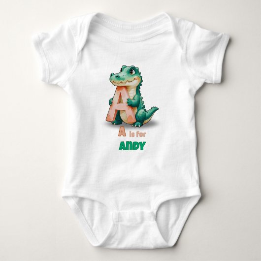Personalized Baby Bodysuit – A is for Alligator ベビーボディスーツ (正面)