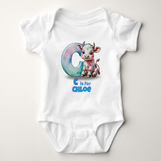 Personalized Baby Bodysuit – C is for Cow ベビーボディスーツ (正面)