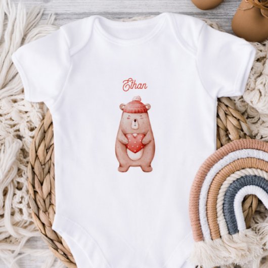 Personalized Baby Bodysuit With A Teddy Bear ベビーボディスーツ