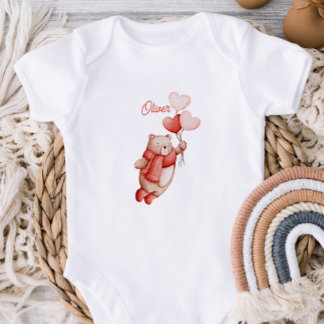 Personalized Baby Bodysuit With A Watercolor Teddy ベビーボディスーツ