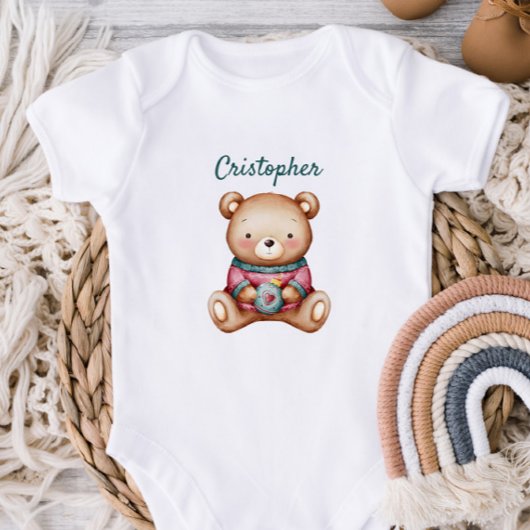 Personalized Baby Bodysuit with Cute Teddy Bear ベビーボディスーツ