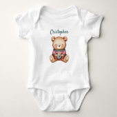 Personalized Baby Bodysuit with Cute Teddy Bear ベビーボディスーツ (正面)