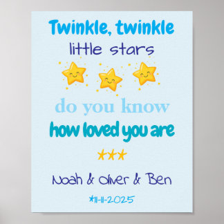 Personalized Baby Boy Triplets Wall ポスター