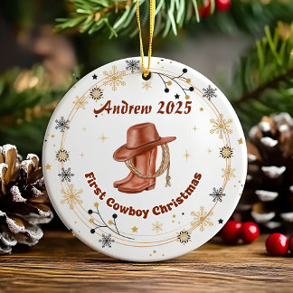 Personalized Baby Cowboy First Christmas  Ceramic セラミックオーナメント