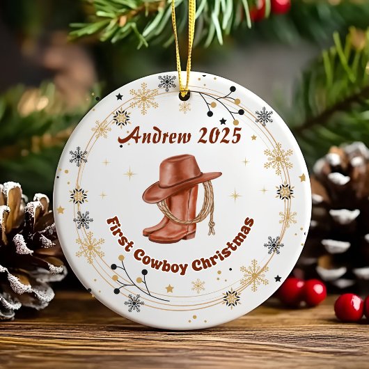 Personalized Baby Cowboy First Christmas  Ceramic セラミックオーナメント